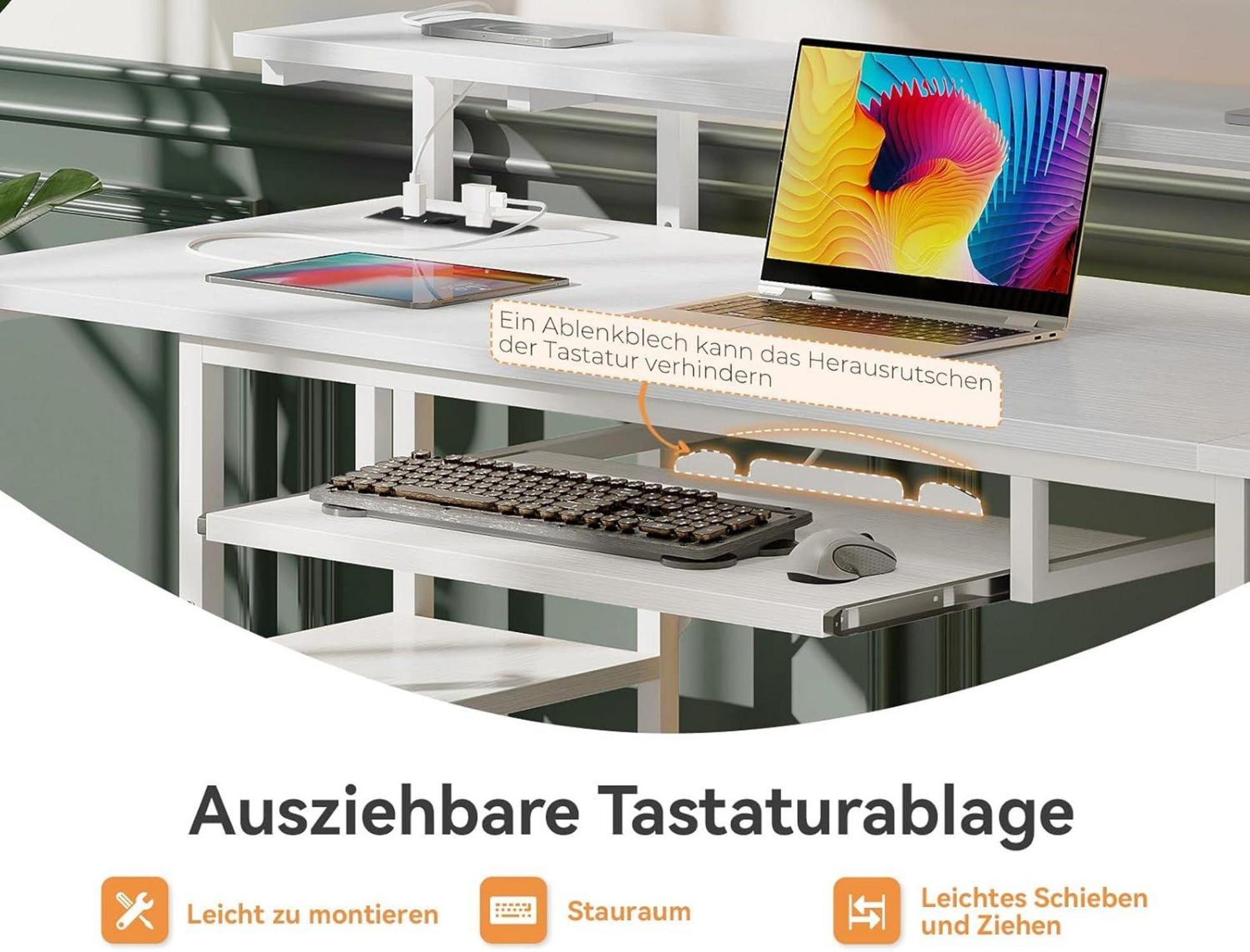 Schreibtisch mit 4 Schubladen und USB Ladeanschluss, Gaming Tisch in