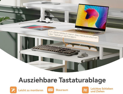 Schreibtisch mit 4 Schubladen und USB Ladeanschluss, Gaming Tisch in