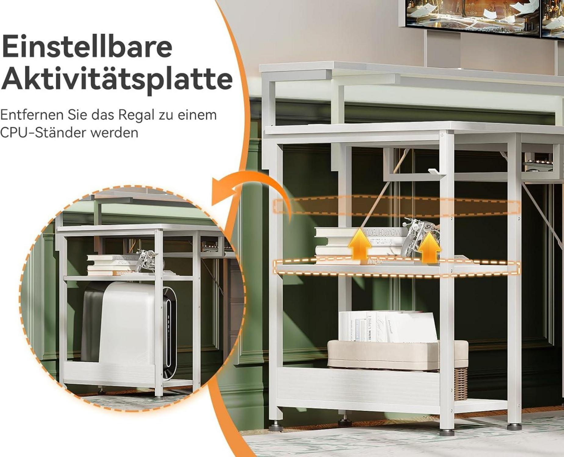 ODK Schreibtisch 140cm Weiß mit 4 Schubladen, 2 Steckdosen, 2 USB