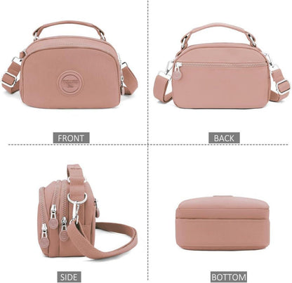 Umhängetasche Damen Nylon Crossbody Bag mit Mehreren Taschen Rosa