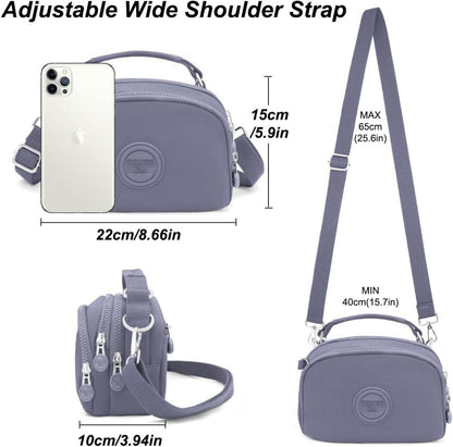Kleine Umhängetasche Damen Nylon Crossbody Bag Grau waterproof mit