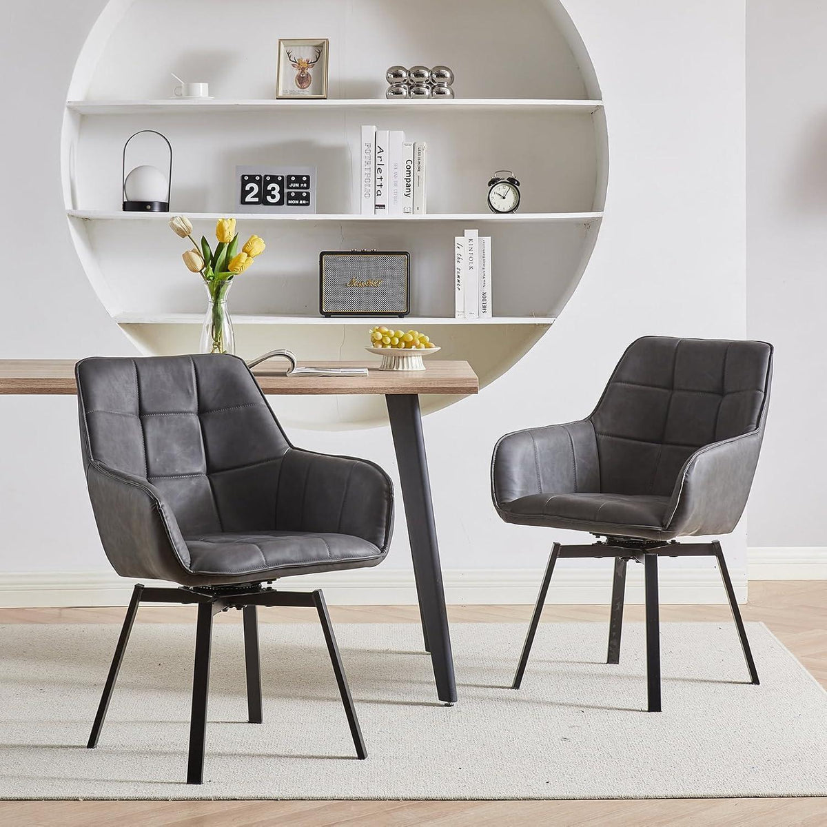 Drehbarer Esszimmerstuhl Set 4er – Grau in Lederoptik