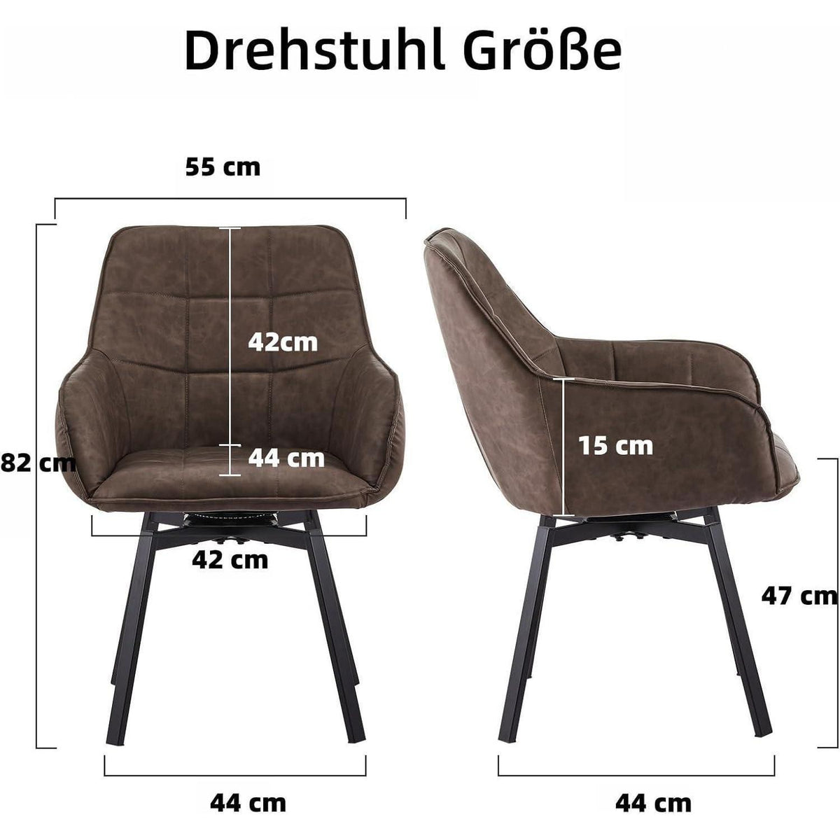 Drehbarer Esszimmerstuhl Set 6er – Braun, Armlehne in Lederoptik