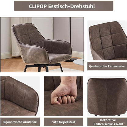 Drehbarer Esszimmerstuhl Set 6er – Braun, Armlehne in Lederoptik