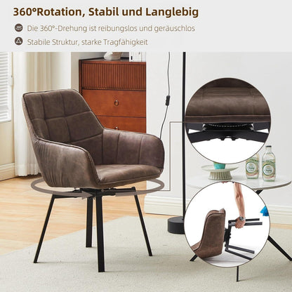 Drehbarer Esszimmerstuhl Set 6er – Braun, Armlehne in Lederoptik