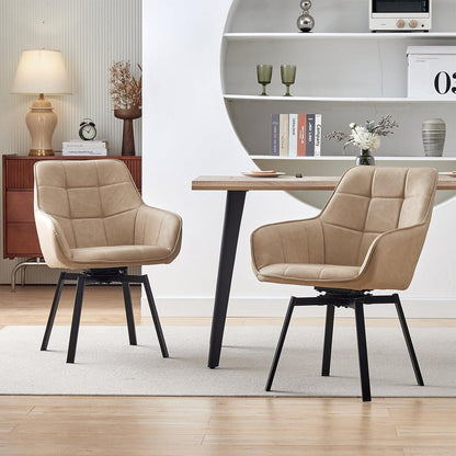 Drehbarer Esszimmerstuhl Set 6er – Beige in Lederoptik