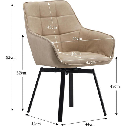 Drehbarer Esszimmerstuhl Set 6er – Beige in Lederoptik