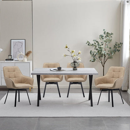 Drehbarer Esszimmerstuhl Set 6er – Beige in Lederoptik