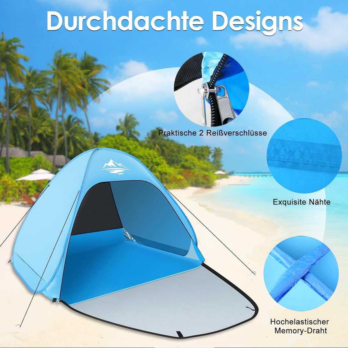MAXDONE Strandmuschel Pop Up Strandzelt 2-3 Personen UV50+ Schutz Tragbar Leicht