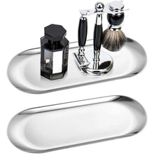 Dekotablett 2er Set Edelstahl Spiegel Oval Silber