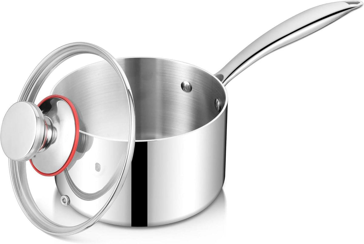Stielkasserolle 16cm 3-Lagen Edelstahl mit Deckel 1,8L für alle