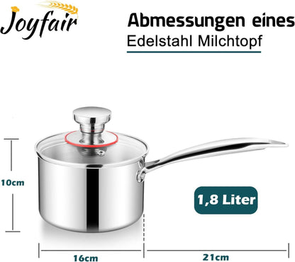 Joyfair Stielkasserolle 16cm Edelstahl Milchtopf Induktion