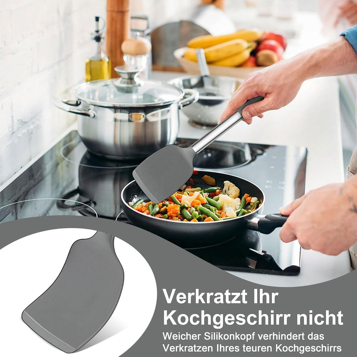 Küchenhelfer Set 7-teilig Silikon, Grau, Hitzebeständig, Antihaft