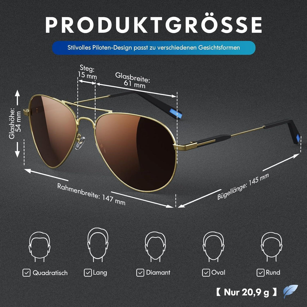 Piloten Sonnenbrille Herren Damen Polarisiert Metall Retro UV400