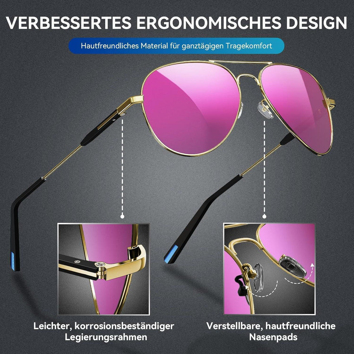 Piloten Sonnenbrille Herren Damen Polarisiert Metall Retro UV400