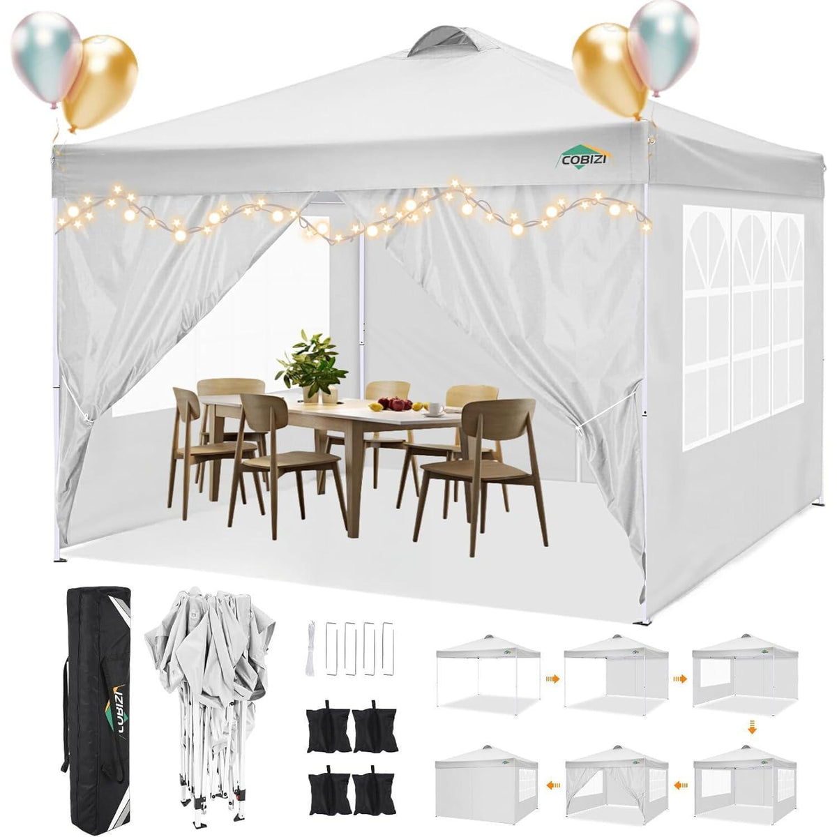 3x3m Faltpavillon Wasserdicht & Stabil mit Seitenteilen