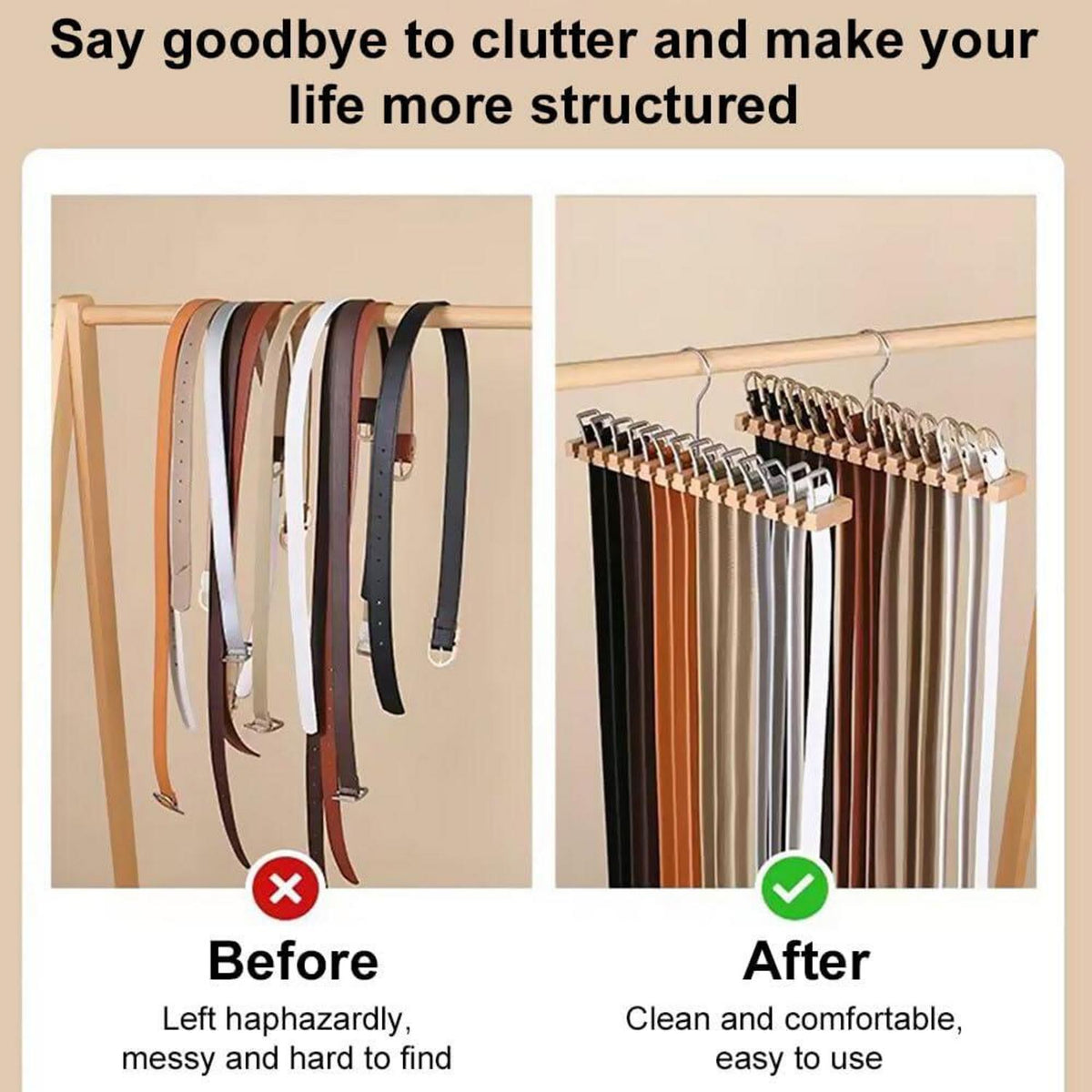 Gürtelaufhänger Holz 12 Schlitze Platzsparend Kleiderschrank Organizer