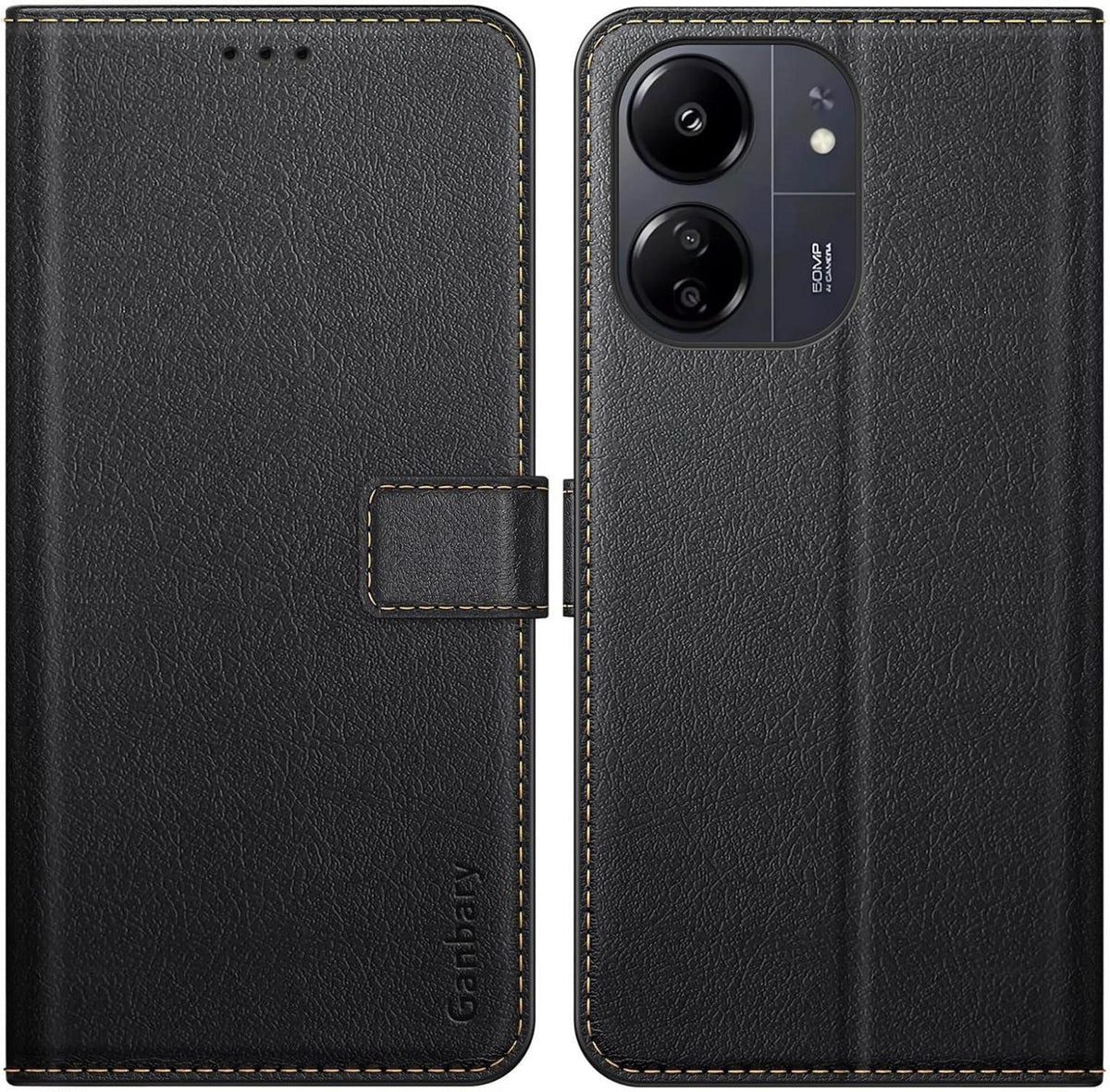 Xiaomi Redmi 13C Hülle Schwarz Leder Klapphülle Kartenschlitzen Magnetverschluss