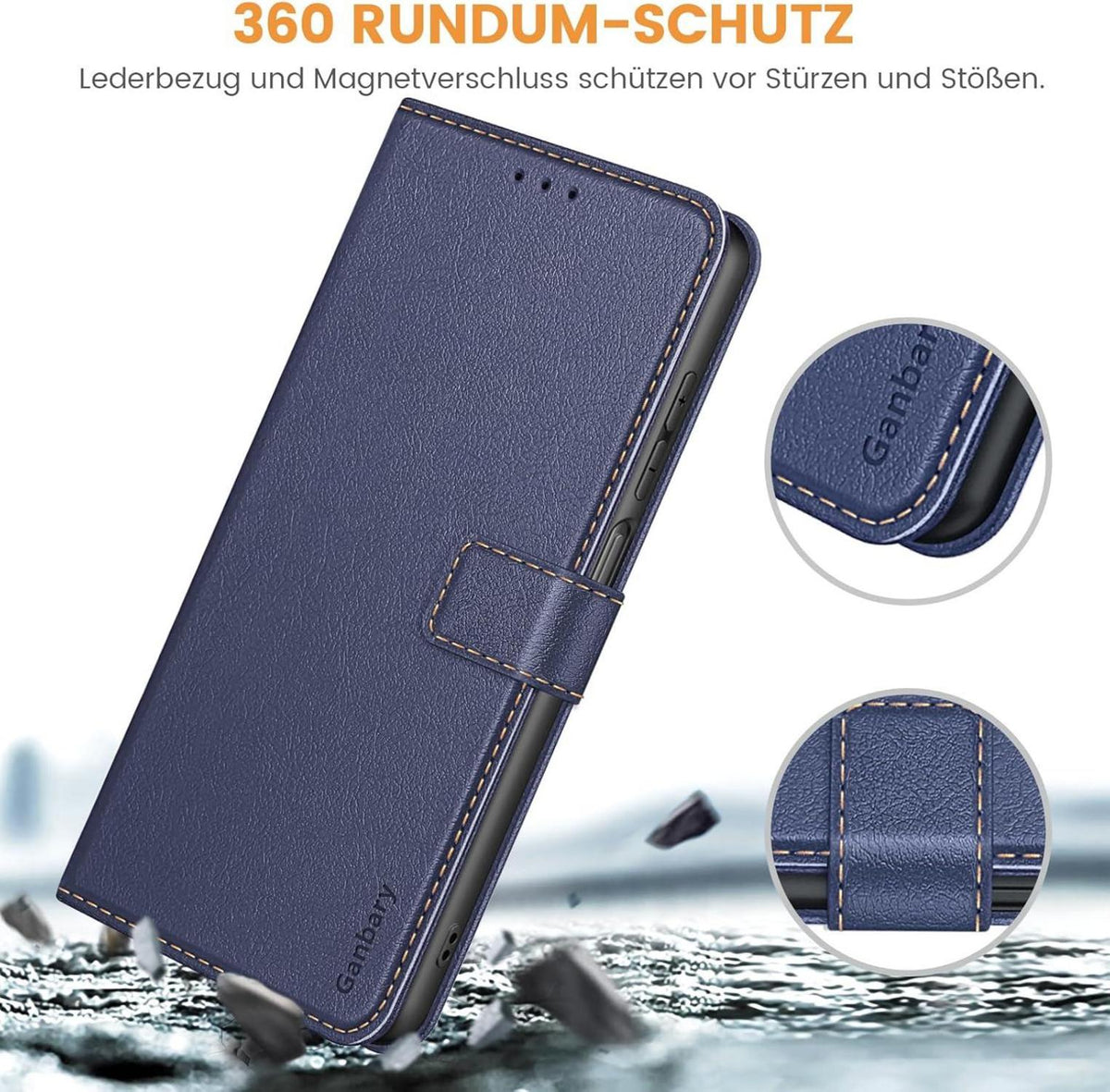 Samsung Galaxy A15/A15 5G Handyhülle Leder Klapphülle Blau mit Kartenschlitzen