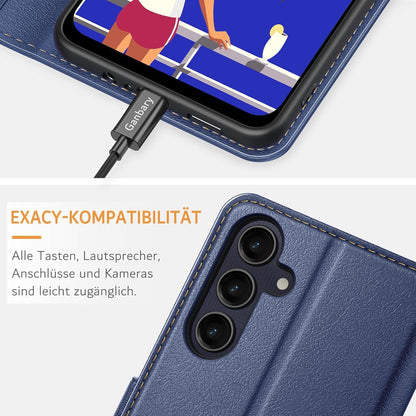 Premium Leder Handyhülle Samsung Galaxy A25 5G Blau