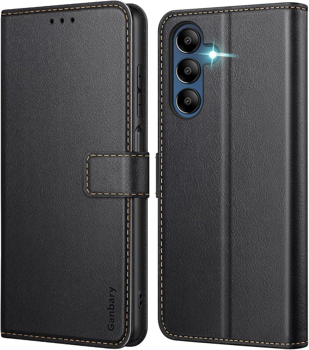 Samsung Galaxy A15 5G Leder Klapphülle Schwarz Magnetverschluss
