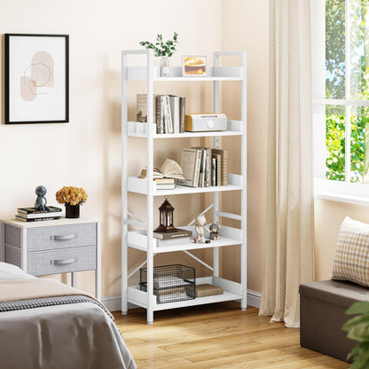 5-Etagen Bücherregal mit Stahlrahmen & Haken – Industriell & Weiß