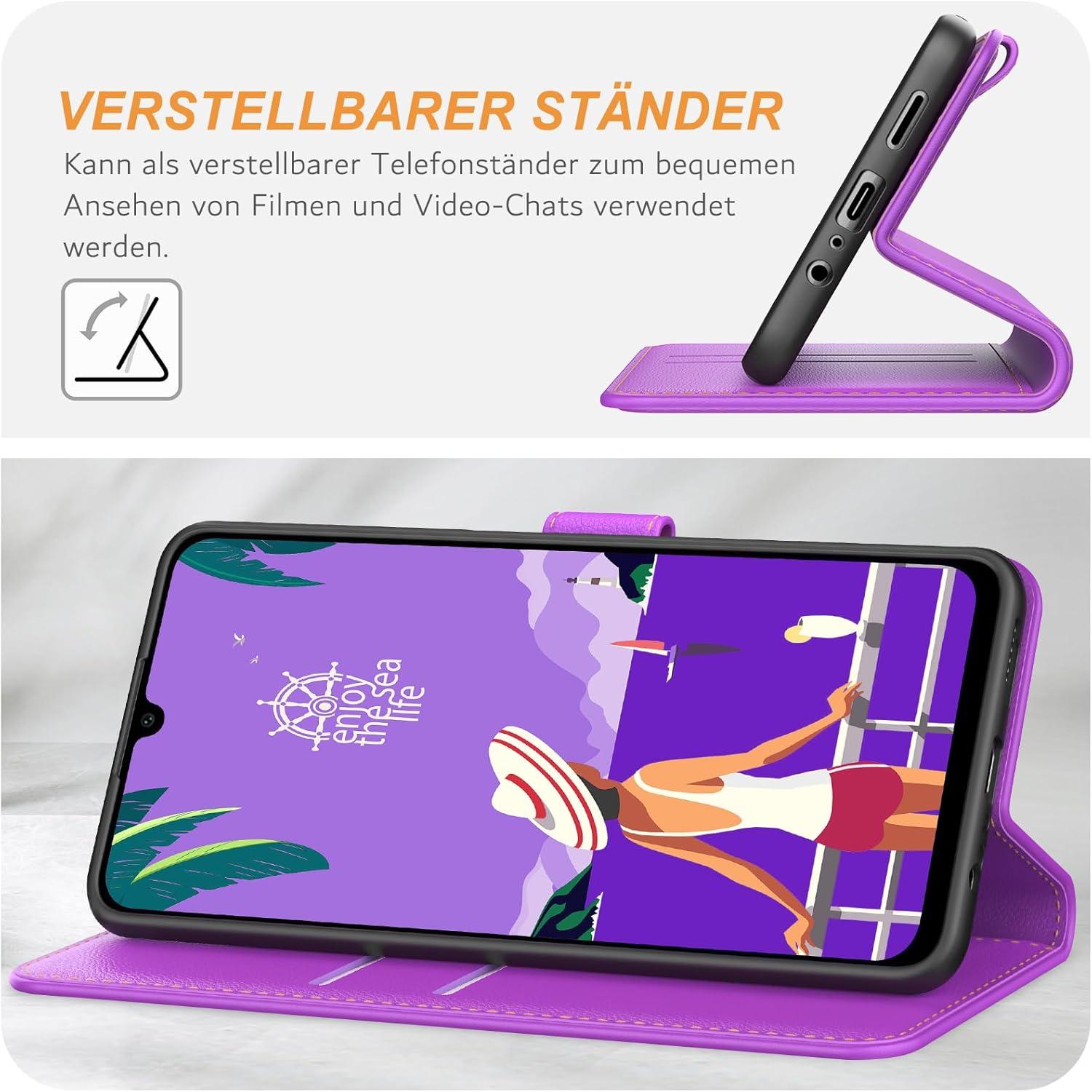 Samsung Galaxy A25 5G Handyhülle - Premium Leder Klapphülle mit Kartenschlitzen, Magnetverschluss, Standfunktion - Violett