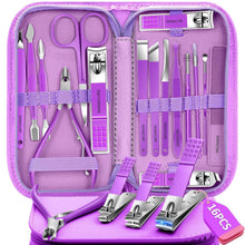 Maniküre-Pediküre-Set 16-teilig Edelstahl mit Etui Lila