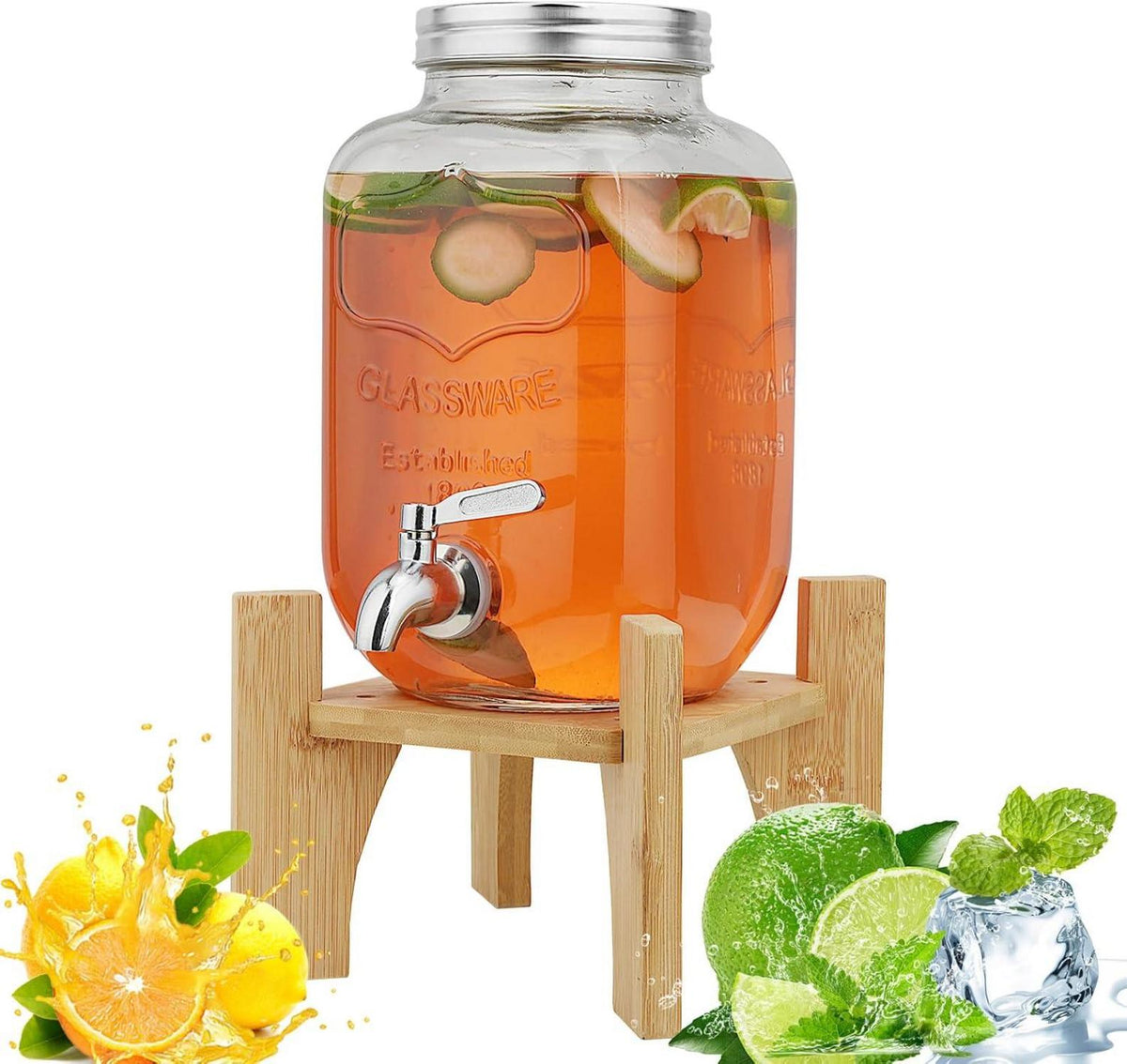 Getränkespender mit Ständer Glas & Edelstahlzapfhahn 4L