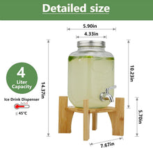 Getränkespender 4L Glas Zapfhahn Bambusständer Edelstahl
