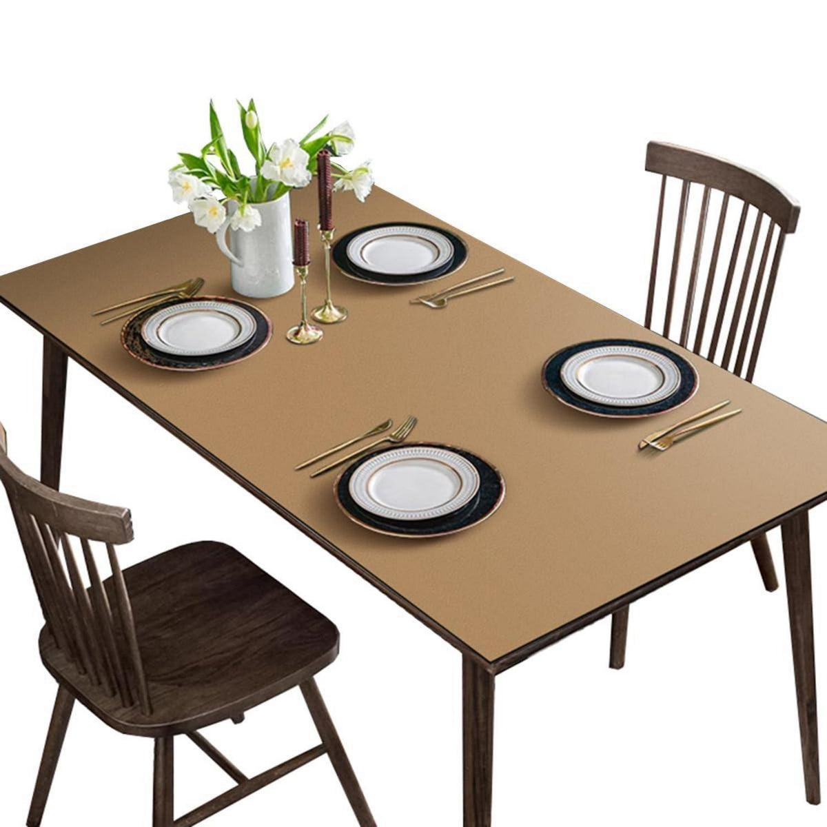 Tischdecke wasserdicht 90x180 cm – Khaki in Lederoptik