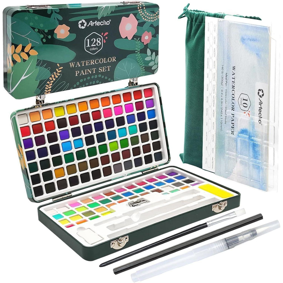 Aquarellfarben Set 128 Farben mit Zubehör, für Anfänger & Profis