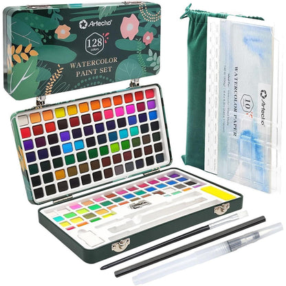 Aquarellfarben Set 128 Farben mit Zubehör, für Anfänger & Profis