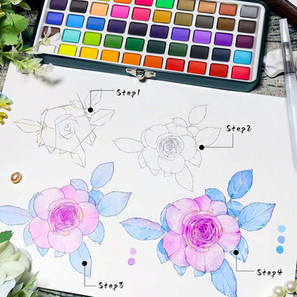 Aquarellfarben Set 128 Farben mit Zubehör, für Anfänger & Profis
