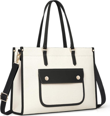 Handtasche Damen Shopper Groß Canvas Laptoptasche 15,6 Zoll Tote Bag