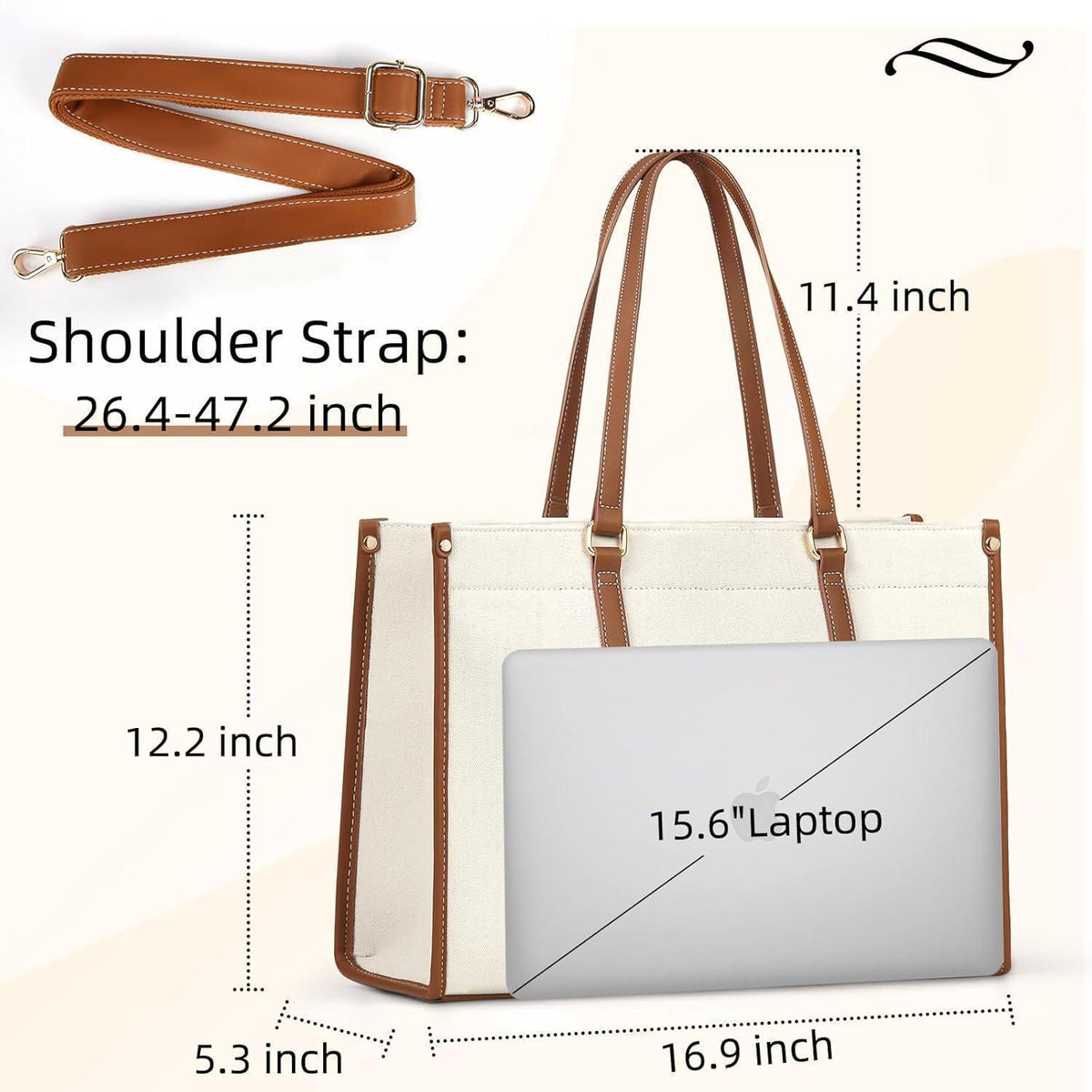 Große Canvas Laptoptasche 15,6 Zoll Damen Arbeitstasche Braun