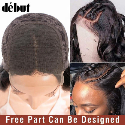 Echthaar Perücke Body Wave mit Spitze Front 55cm Schwarz