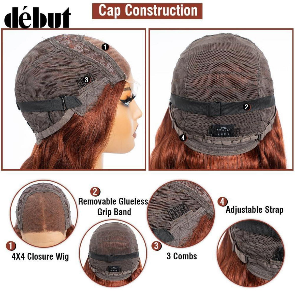 Rötlichbraune Body Wave Lace Front Perücke Echthaar 40cm
