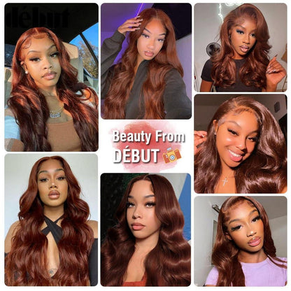 Rötlichbraune Body Wave Lace Front Perücke Echthaar 40cm