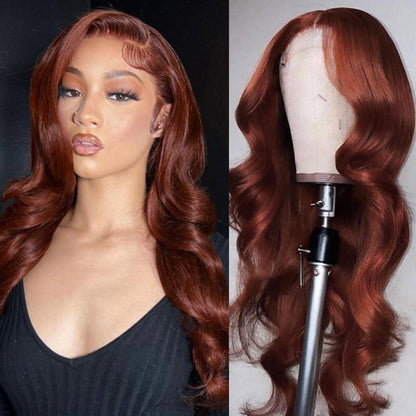 Rötlichbraune Body Wave Lace Front Perücke Echthaar 45cm