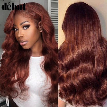 Rötlichbraune Body Wave Lace Front Perücke Echthaar 45cm