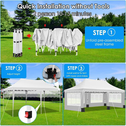 3x6m Faltpavillon Wasserdicht mit 6 Seitenwänden & Zubehör