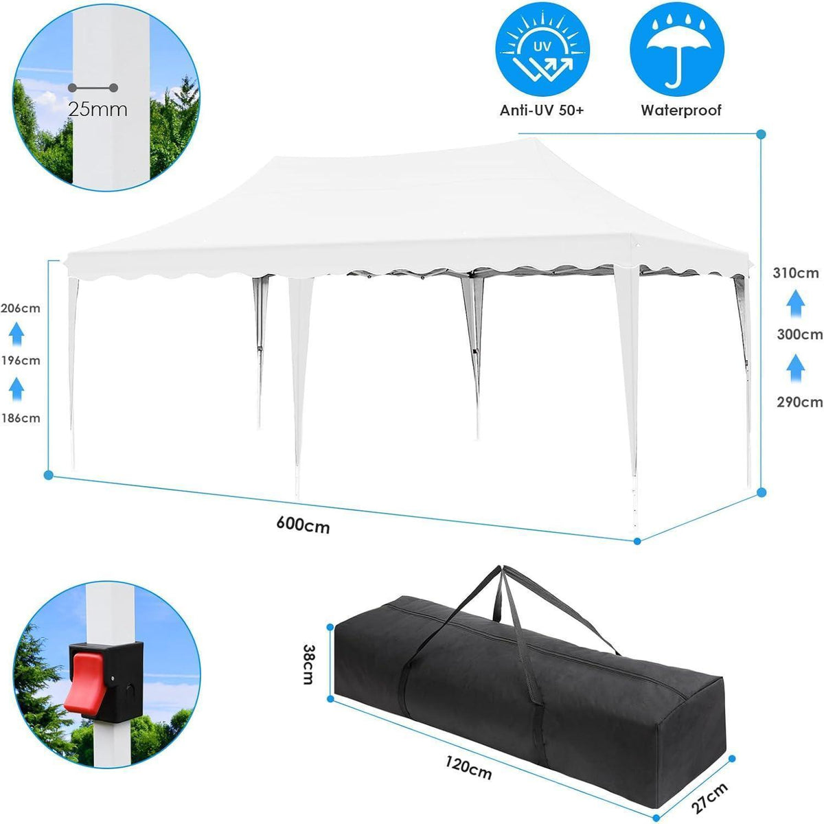 3x6m Faltpavillon Wasserdicht mit 6 Seitenwänden & Zubehör