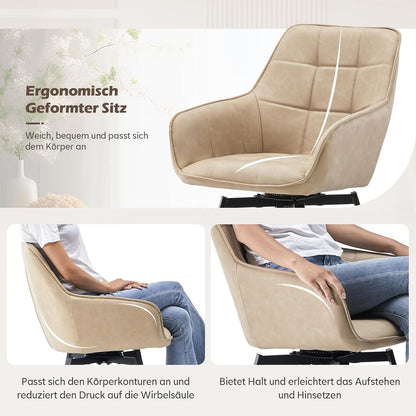Drehbare Esszimmerstühle 2er Set Beige in Lederoptik