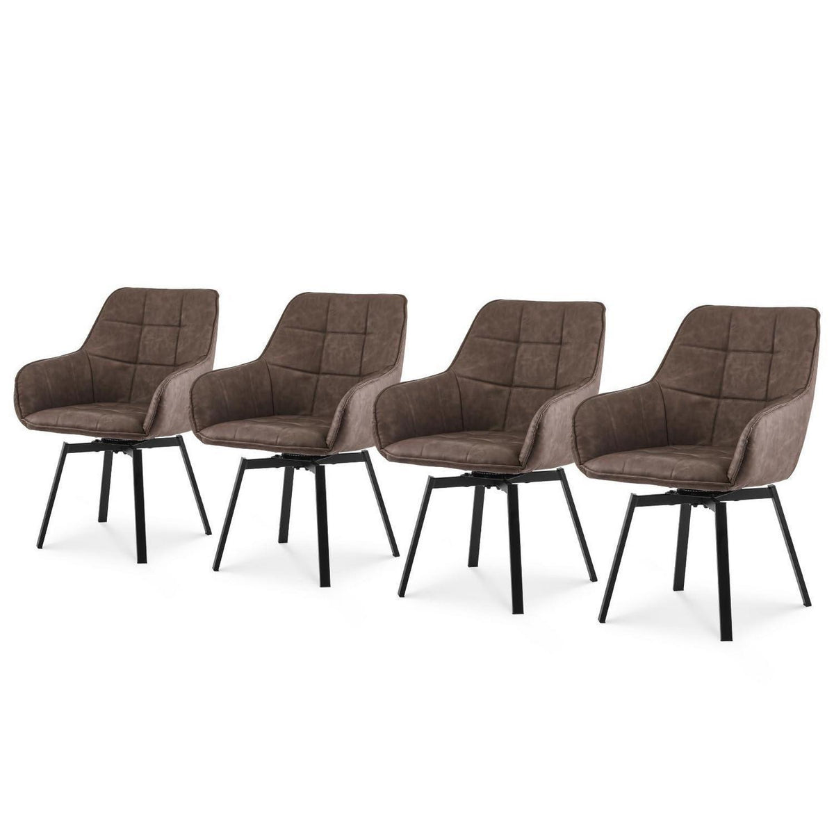 Drehbare Esszimmerstühle Set 4x Braun mit Armlehnen in Lederoptik