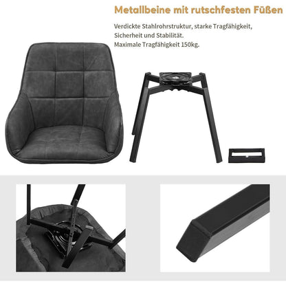 Drehbare Esszimmerstühle Grau 4er Set mit Armlehnen