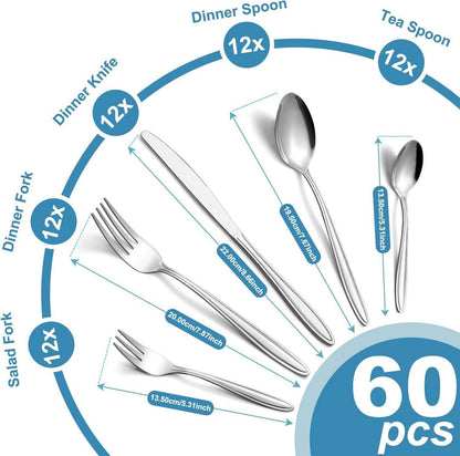 Edelstahl Besteck Set 60-teilig für 12 Personen