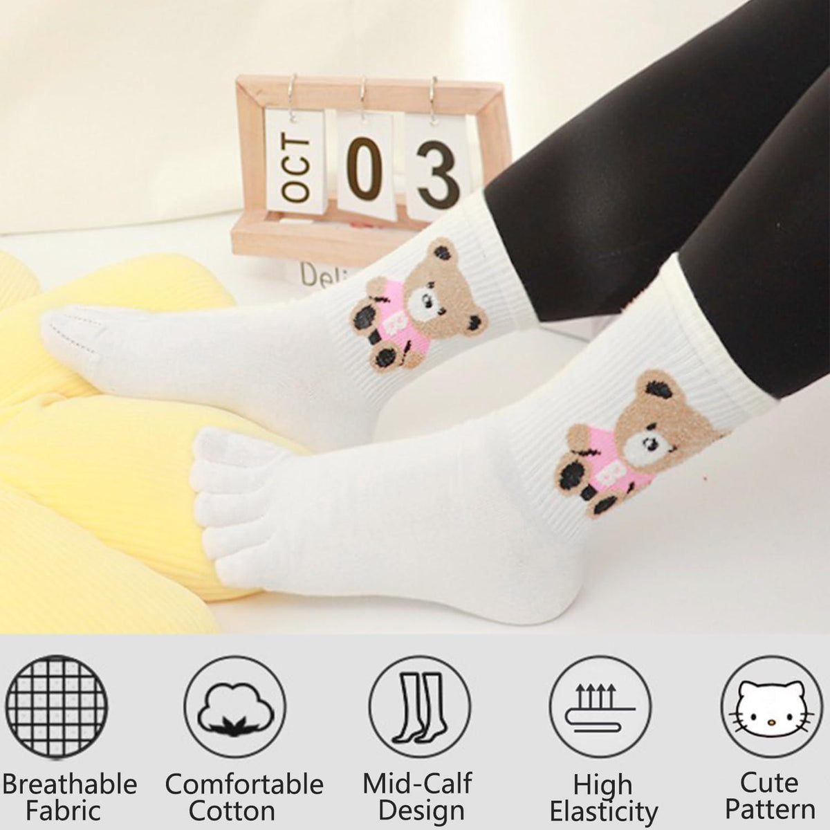 Damen Zehensocken Baumwolle Tier Cartoon – 5er Pack (35-40)