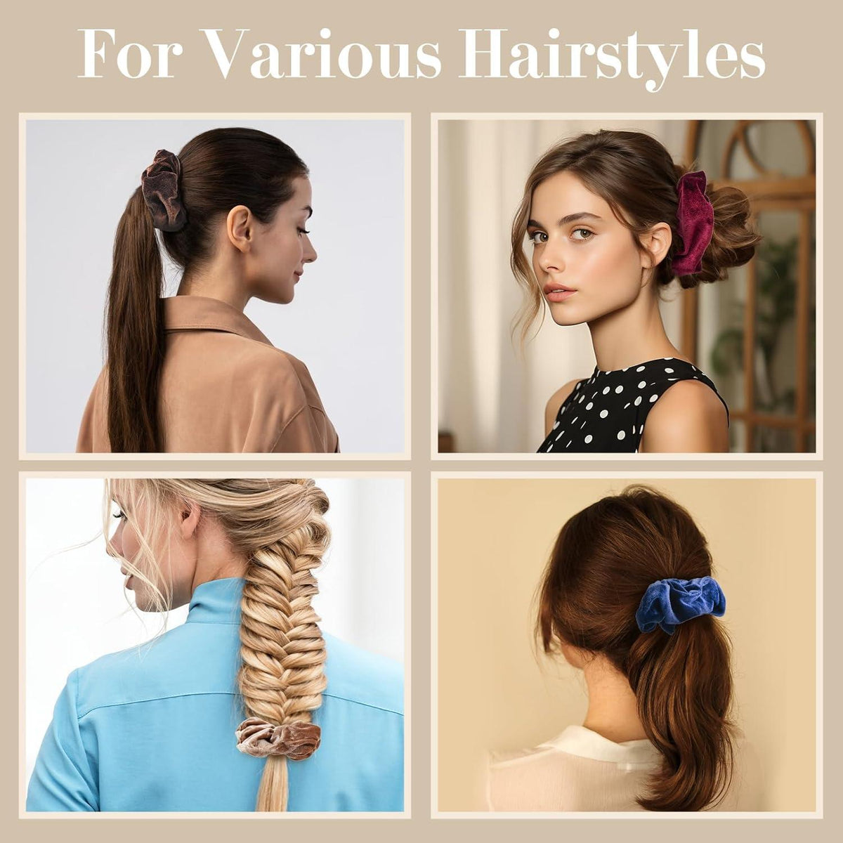 4er Set Velvet Haargummis Scrunchies in Geschenkbox - Haarschmuck für