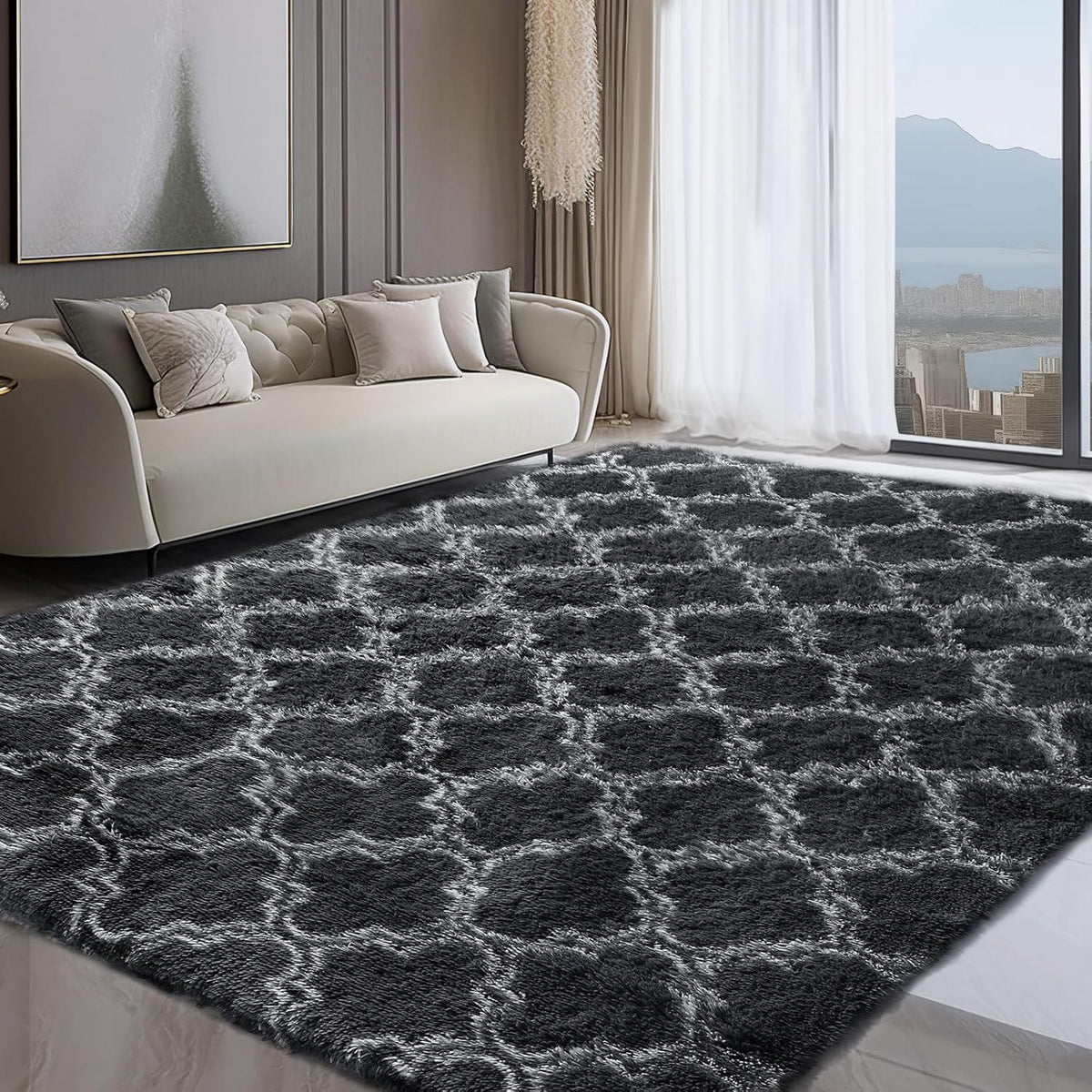 Hochflor Teppich Grau 200x300 - Flauschiger Wohnzimmerteppich